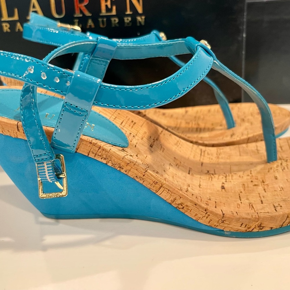 (SOLD)   Lauren Ralph Lauren Rosalia Aztec Blue Wedge Sandal 7.5 (New)
